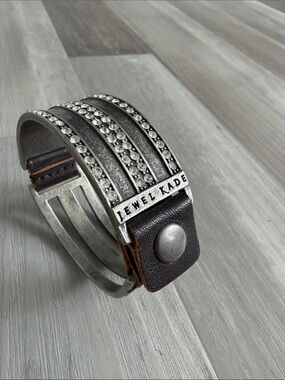 Jewel Kade Leather Cuff with Silver Crystal Accents